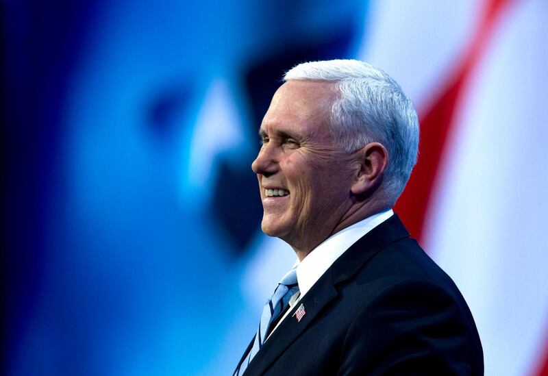 Vice President Mike Pence speaks at the 2018 American Israel Public Affairs Committee (AIPAC) policy conference at Washington Convention Center, Monday, March 5, 2018, in Washington. (AP Photo/Jose Luis Magana)