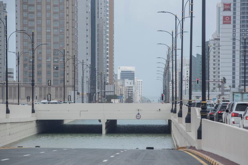 Waterlogged low lying areas and subways in Fujairah city. Antonie Robertson / The National
