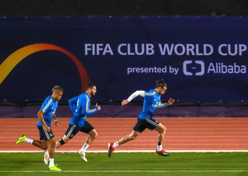 Abu Dhabi, U.A.E., December 17, 2018.  Real Madrid training session at the NYU Abu Dhab football stadium. (right) Gareth Bale doing sprints at the sidelines during the practice session.Victor Besa / The NationalSection:  SportsReporter:  John Mc Auley