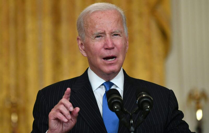 US President Joe Biden speaks about efforts to address global supply chain bottlenecks at the White House in Washington. AFP