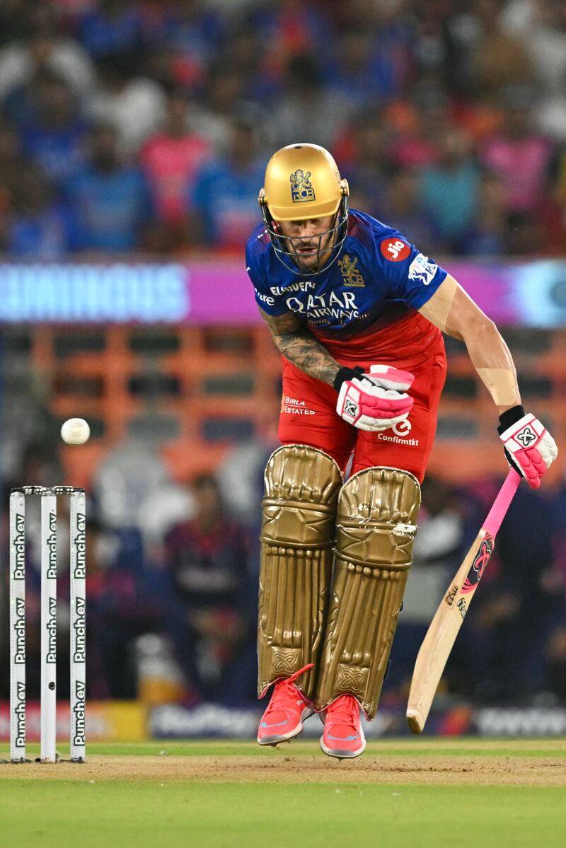 Royal Challengers Bengaluru's captain Faf du Plessis was out for 17, caught by Rovman Powell off the bowling of Trent Boult. AFP