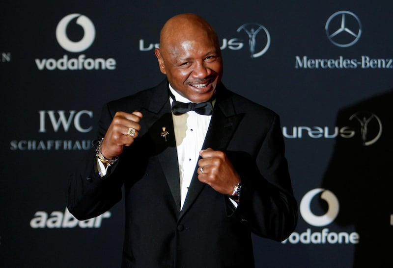 Former world middleweight champion Marvin Hagler poses on the red carpet as he arrives for the Laureus World Sports Awards at Emirates Palace in Abu Dhabi February 7, 2011. Reuters