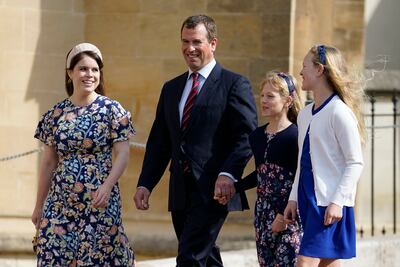 Princess Eugenie, Peter Phillips and his daughters Isla and Savannah in the grounds of Windsor Castle. Getty 