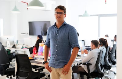 DUBAI ,  UNITED ARAB EMIRATES , JUNE 16 – 2019 :- Bobby Grudziecki, COO and co-founder of Dubai-based Frank Porter - a short-term rental agency at his office in Sheikha Noora Tower in Barsha Heights in Dubai. ( Pawan Singh / The National ) For Business. Story by Alice