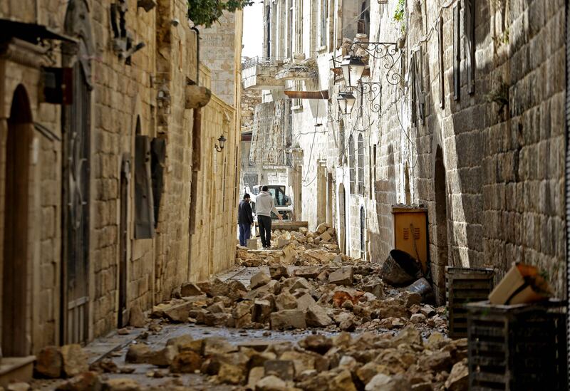 The aftermath of the February 6 earthquake in Aleppo's old town. AFP