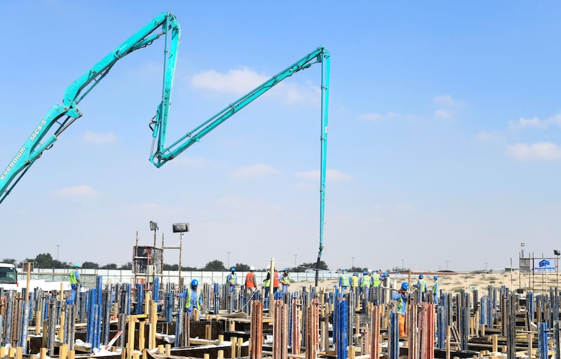 Abu Dhabi, United Arab Emirates - Construction site at Bochasanwasi Shri Akshar Purushottam Swaminarayan Sanstha also known as, BAPS Hindu temple in Abu Dhabi. Khushnum Bhandari for The National