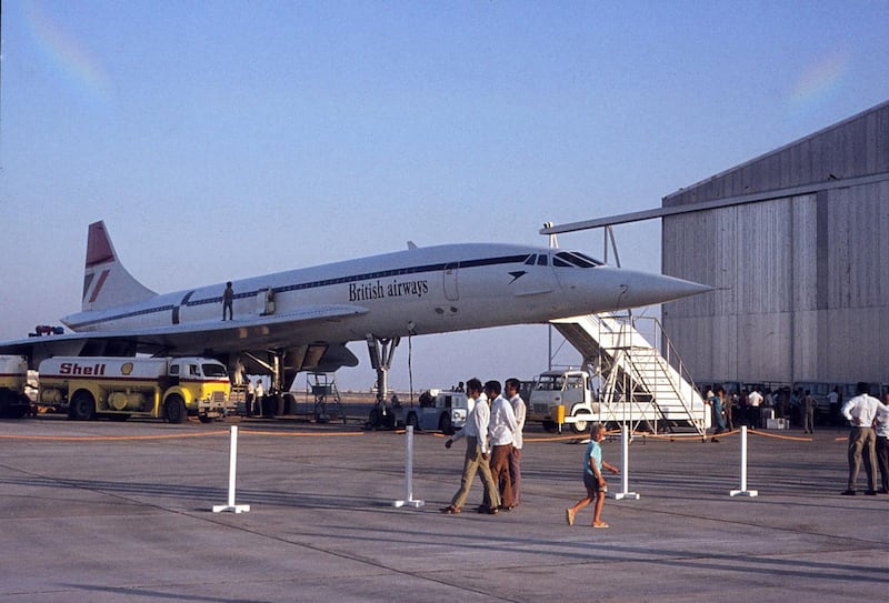 Concorde on Middle East trials - 

It takes a stretch of the imagination to picutre the supersonic airliner Concorde swooping down to land at Abu Dhabi’s Al Bateen Airport.  Yet that is exactly what happened on an August day in 1974. Concorde, which was only operated by British Airways and Air France, never flew a scheduled service to the Arabian Gulf. But it did come to the UAE before going into service, in a trip that included Dubai, Qatar, Kuwait and Muscat. The visit was a demonstration tour designed (unsuccessfully) to drum up new customers but also to prove the aircraft’s hot weather capability in the height of a Gulf summer. In those days, Al Bateen was the international airport. British Airways briefly ran a scheduled supersonic service to Bahrain when the aircraft went into service in 1976, but this was quickly superseded by the more profitable North Atlantic route. This photograph was taken by Peter Alvis, who lived and worked in Abu Dhabi from 1973 to 1975.  He remembers that: “Our office was in line with the runway and when Concorde took off we thought the office was about to collapse, as the whole place was shaking.” 

Courtesy Peter Alvis  *** Local Caption ***  rv10ja-time frame2-p10.jpg