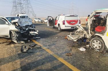 Fifteen people were injured in a road accident in Dubai on Thursday. Courtesy: Dubai Police