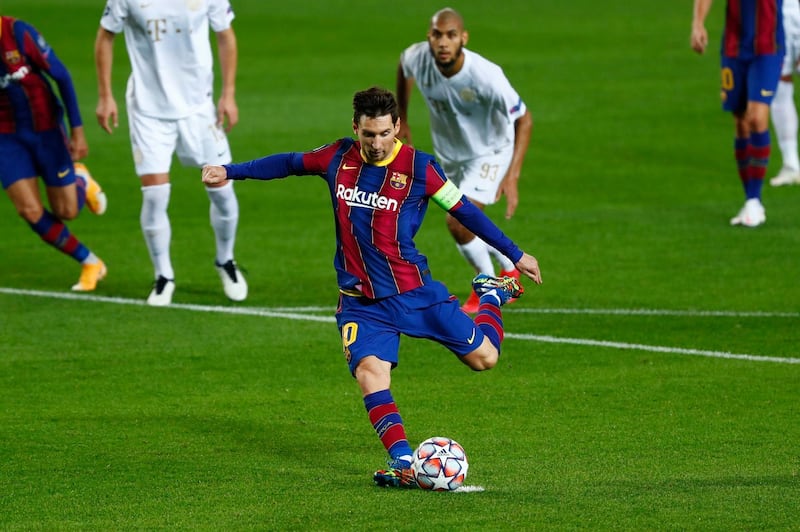 Barcelona's Lionel Messi scores from the penalty spot. AP