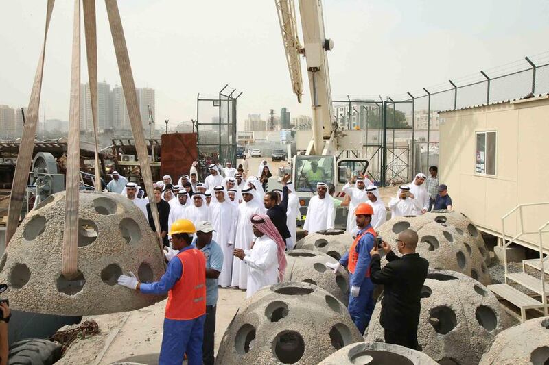 Artificial caves are placed in waters off Ajman to encourage fish breeding. Courtesy Ministry of Climate Change & Environment