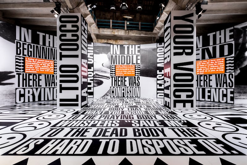 Veteran New York artist Barbara Kruger has been given a whole room to fill with her cutting proclamations on politics and social responsibilities. Photo: Roberto Marossi