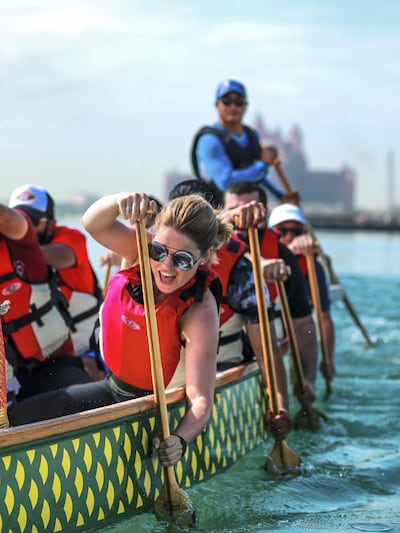 Dubai, U.A.E., November 17, 2018.  
A team building and rowing training + race for Dubai government employees.  The training will be held by Latitude 35 – who have achieved a combined eight Guinness World Records, across three oceans, and four continents.
Victor Besa / The National
Section:  NA
Reporter:  Haneen Dajani