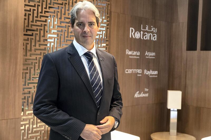 Rotana CEO Guy Hutchinson. Day two of the 2021 Arabian Travel Market exhibition at the World Trade Center in Dubai on May 17 th, 2021. 
Antonie Robertson / The National.
Reporter: Sarmad Khan for National.