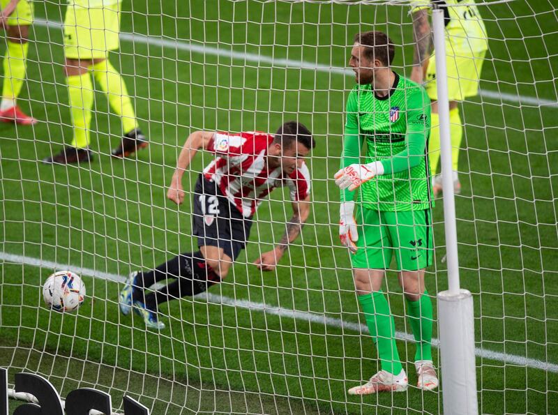 Athletic Bilbao's Spanish forward Alejandro Berenguer scores. AFP