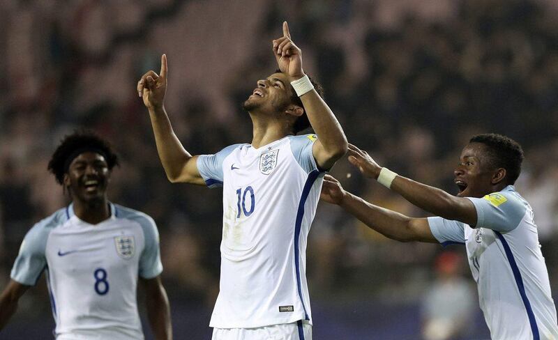 Dominic Solanke, centre, had a successful campaign for England's Under 20 team. AP Photo