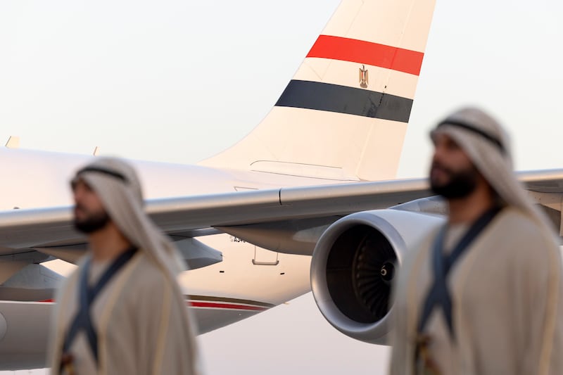 Mr El Sisi arrives at the Presidential Airport. Ryan Carter / UAE Presidential Court