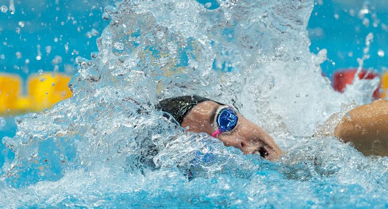 Australia's Emma McKoen competes in the women's 100m freestyle final during the FINA Swimming World Cup Berlin at Schwimm- und Sprunghalle im Europasportpark on Sunday, October 3. Getty