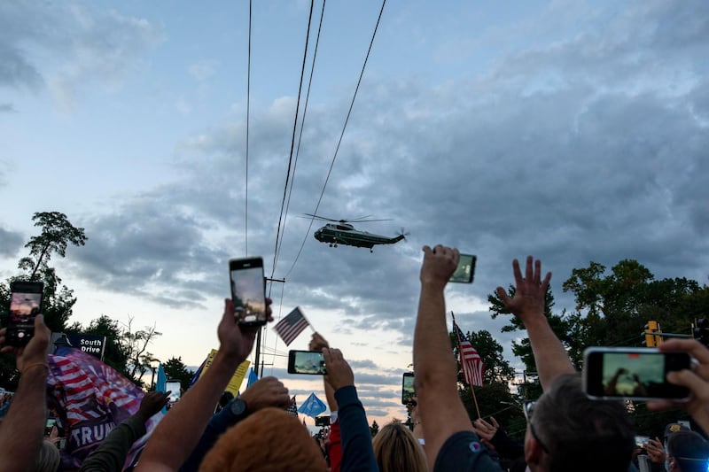 Marine One lifts off from Walter Reed National Military Medical Centre in Bethesda. AP Photo