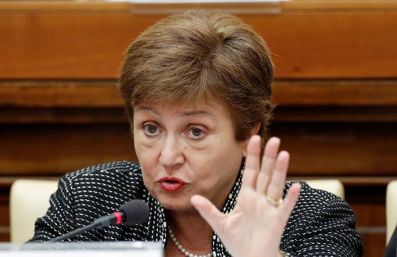 FILE PHOTO: FILE PHOTO: IMF Managing Director Kristalina Georgieva speaks during a conference hosted by the Vatican on economic solidarity, at the Vatican, February 5, 2020. REUTERS/Remo Casilli/File Photo