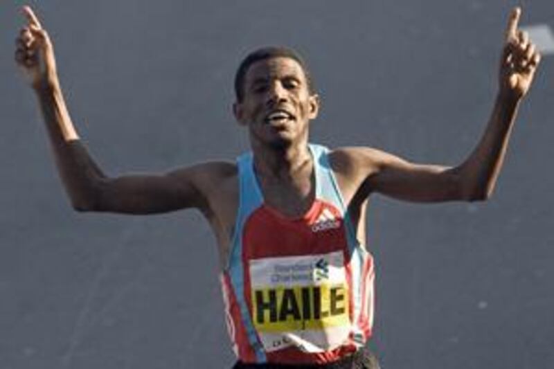 Haile Gebrselassie came home in a time of 2hr 6min 9sec, just over two minutes outside his best.