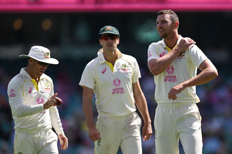 Australia's Josh Hazlewood, right, has been ruled out of the World Test Championship final against India. EPA