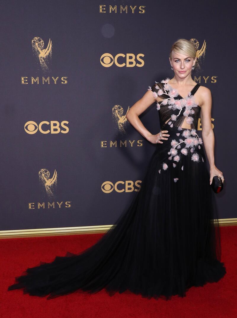 Julianne Hough wore an elaborate cherry blossom-topped black tulle gown by Marchesa.  EPA/Jimmy Morris