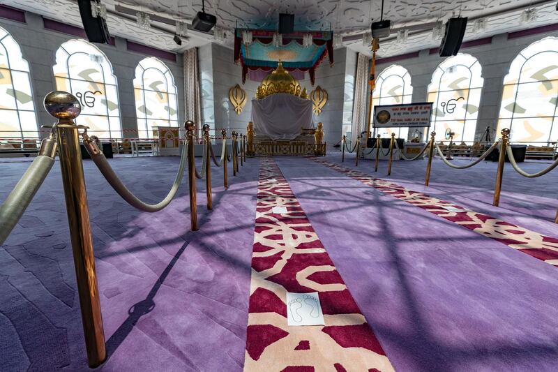 Dubai, United Arab Emirates - Reporter: N/A. Coronavirus/Covid-19. Safety measures Guru Nanak Darbar Sikh temple has put into place as places of worship hope to open soon. Tuesday, June 9th, 2020. Dubai. Chris Whiteoak / The National