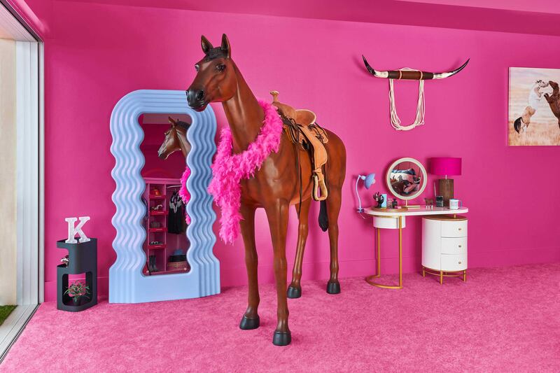 The Airbnb home comes with a life-size horse and other Ken-tastic memorabilia. Photo: Joyce Lee