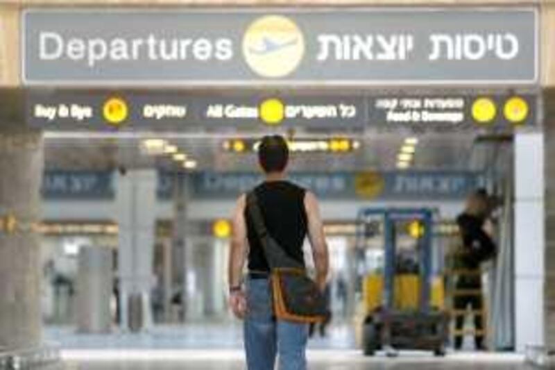 BEN GURION AIRPORT, ISRAEL - OCTOBER 21:  (ISRAEL OUT)  A man walks up to the departures hall in the new terminal under construction at the Ben Gurion International Airport October 21, 2004 in Israel. The terminal is scheduled to open next month after cost overruns and a five year delay.  (Photo by Uriel Sinai/Getty Images)