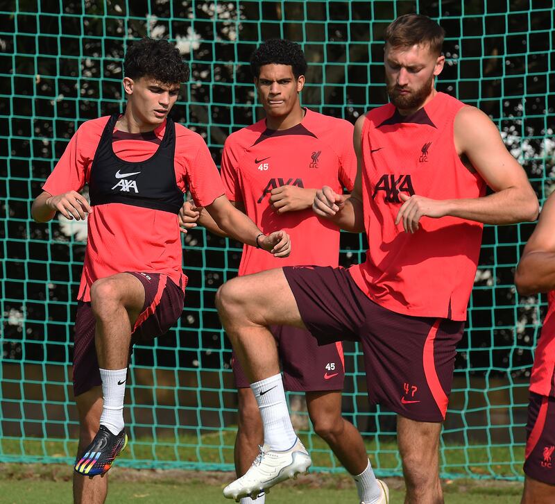 Nathaniel Phillips with his Liverpool teammates during training in Dubai on December 8, 2022. Getty