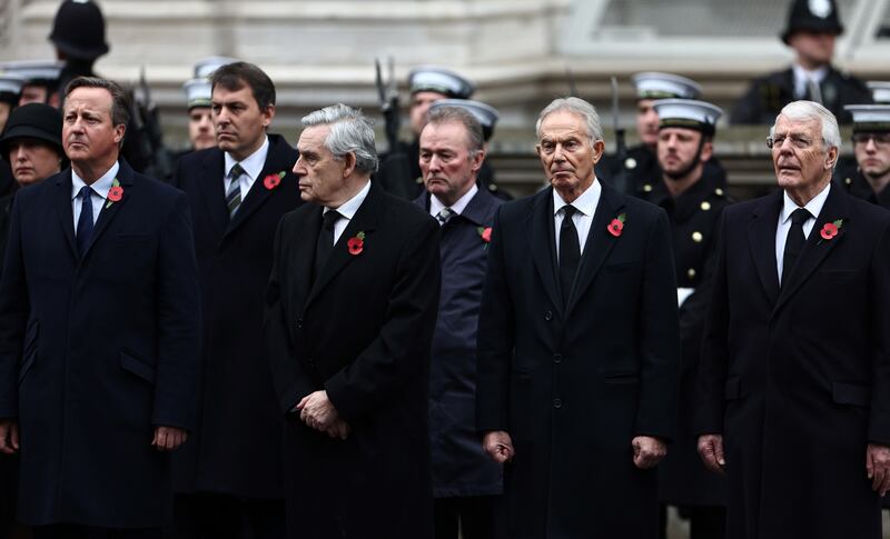 Mr Cameron alongside fellow former Prime Ministers Gordon Brown, Tony Blair and John Major at the Remembrance Sunday ceremony at the Cenotaph in London. Getty Images