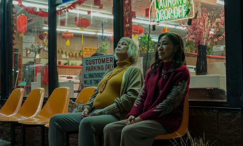 Jamie Lee Curtis, left, and Michelle Yeoh in a scene from Everything Everywhere All at Once. Photo: A24