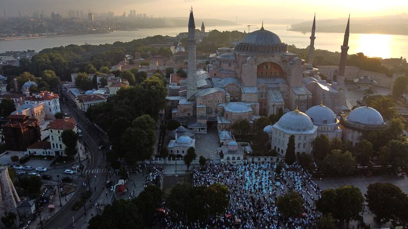 Prayers on the first day of Eid Al Adha outside the Ayasofya-i Kebir Camii or Hagia Sophia Grand Mosque in Istanbul, Turkey. Reuters