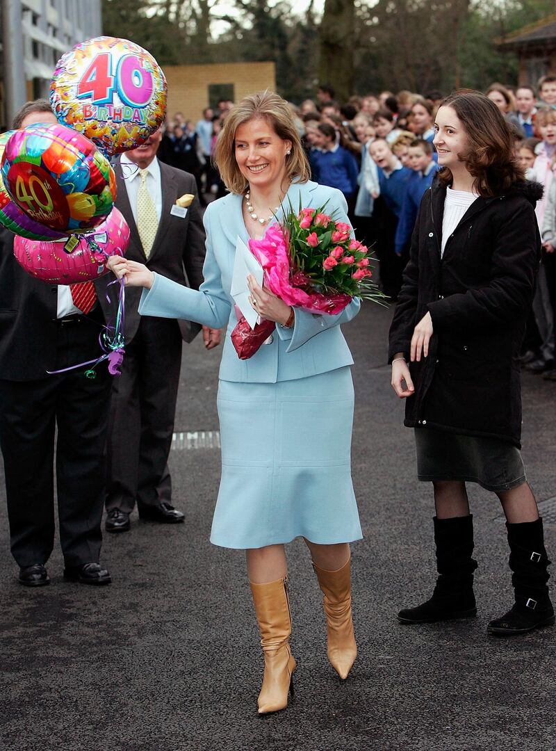 SURREY, ENGLAND - JANUARY 20: Sophie, Countess Of Wessex, visits Collingwood College to open the sixth form centre on her 40th Birthday in Camberley on January 20, 2005 in Surrey, England. (Photo by Gareth Cattermole/Getty Images)