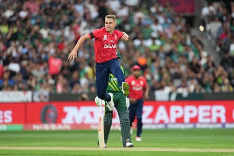 Sam Curran of England celebrates after taking the wicket of the Muhammad Rizwan of Pakistan. Getty