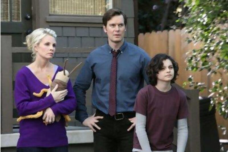 The Braverman family with Monica Potter as Kristina, Peter Krause as Adam and Max Burkholder as Max. Danny Feld / NBC