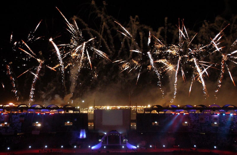 Fireworks light up the sky during the opening ceremony of the 2003 Fifa World Youth Championship in Abu Dhabi before the UAE played Slovakia in the first match. Osama Abu Ghanem / AFP / November 27, 2003