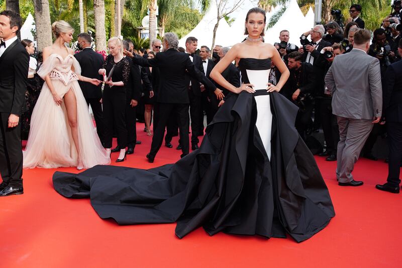 Danish model Josephine Skriver wears monochrome Tony Ward to attend the screening of 'Top Gun: Maverick' on May 18. EPA