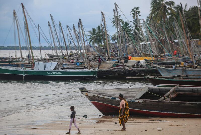 The fishing port of Paquitequete near Pemba on March 29, 2021. Sailing boats are expected to arrive with people displaced from the coasts of Palma and Afungi after suffering attacks by armed groups since last March 24. Dozens of people were killed in coordinated jihadist attacks in northern Mozambique's Palma town, the government said on Sunday, four days after the raid was launched and forced the evacuation of thousands of survivors to safety in the provincial capital Pemba. / AFP / Alfredo Zuniga
