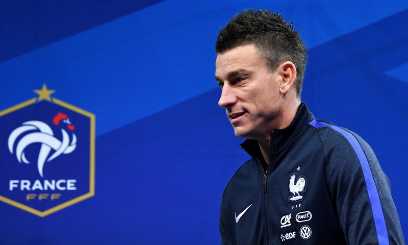 France's defender Laurent Koscielny arrives for a press conference in Clairefontaine-en-Yvelines near Paris on November 7, 2017 as part of the France national team's preparation for the friendly football matches against Wales and Germany.  / AFP PHOTO / FRANCK FIFE