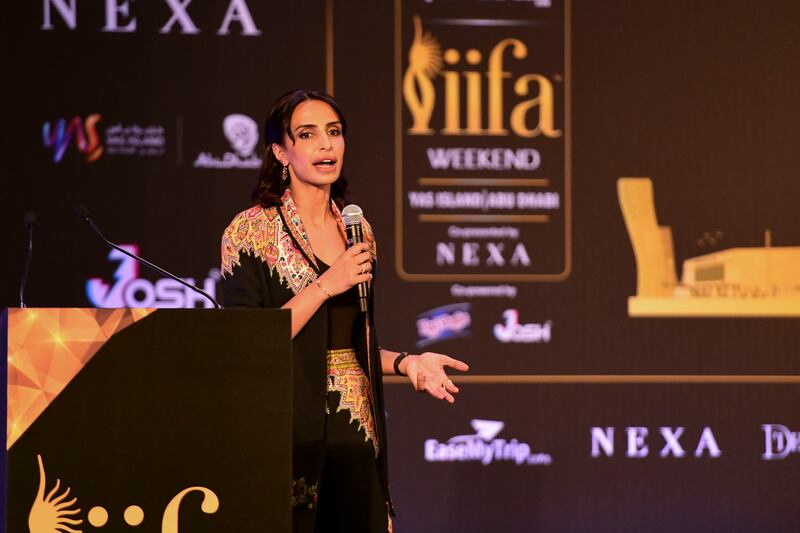 Noreen Khan, vice president of IIFA, speaks at the event. 