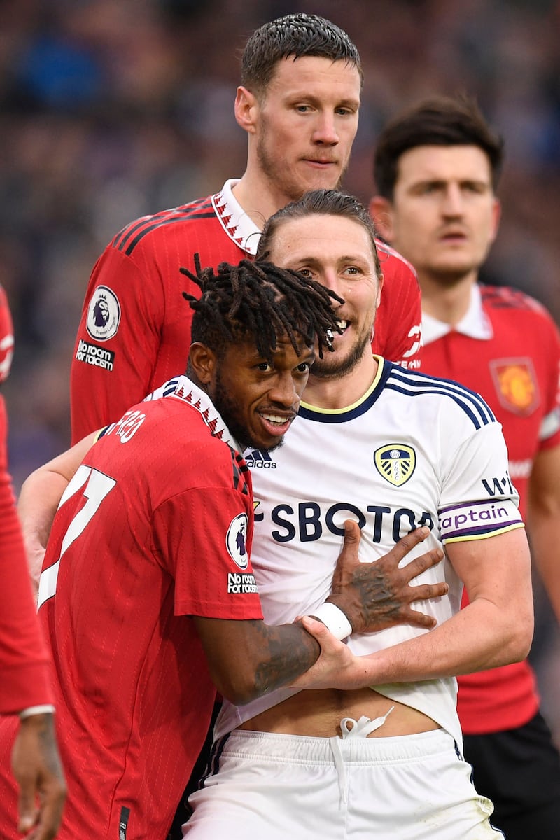 Fred, 7 - Booked after 20 in an all-action first half. Took the ball off Bamford after a De Gea mistake on 49. Did well to get a shot towards goal on 64 and heavily involved in an ill-tempered match. Won man of the match award. 

AFP