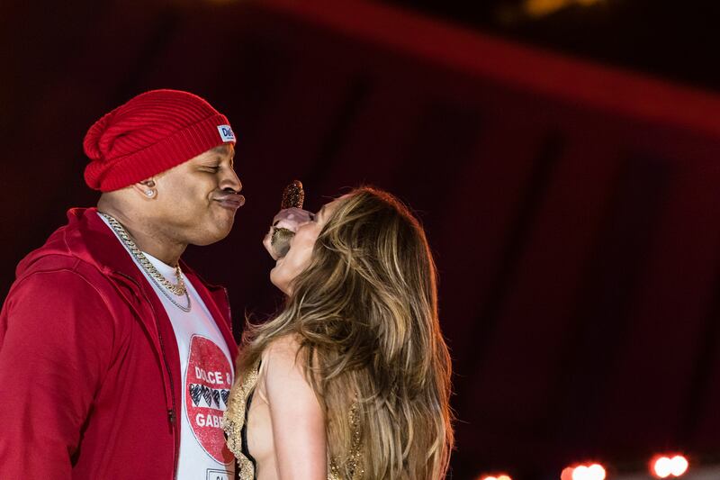 Jennifer Lopez and LL Cool J perform during the Global Citizen festival in New York. AP