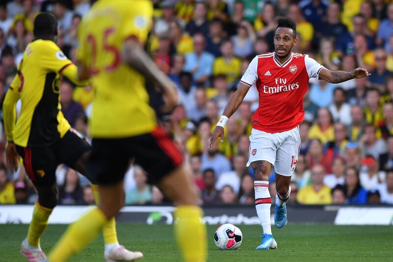 Arsenal striker Pierre-Emerick Aubameyang controls the ball. AFP