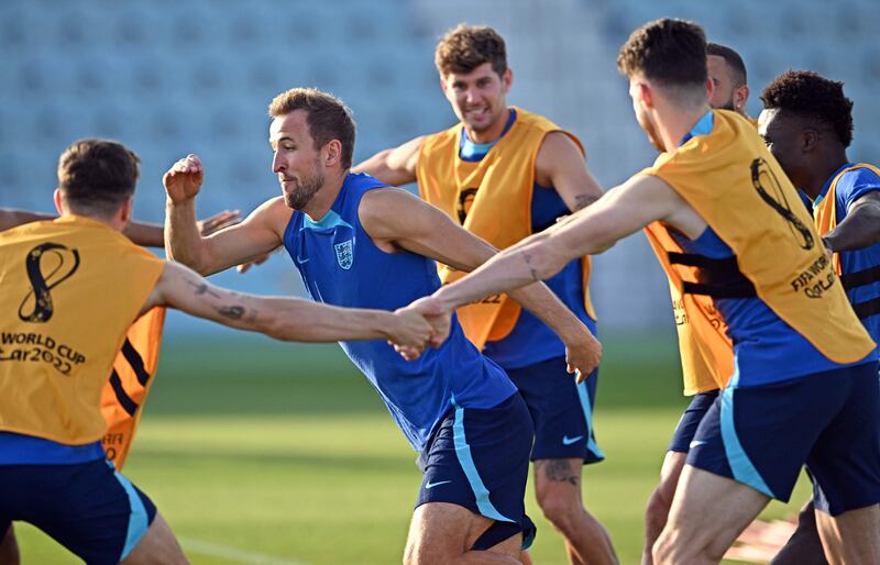 Harry Kane takes part in the training session. AFP