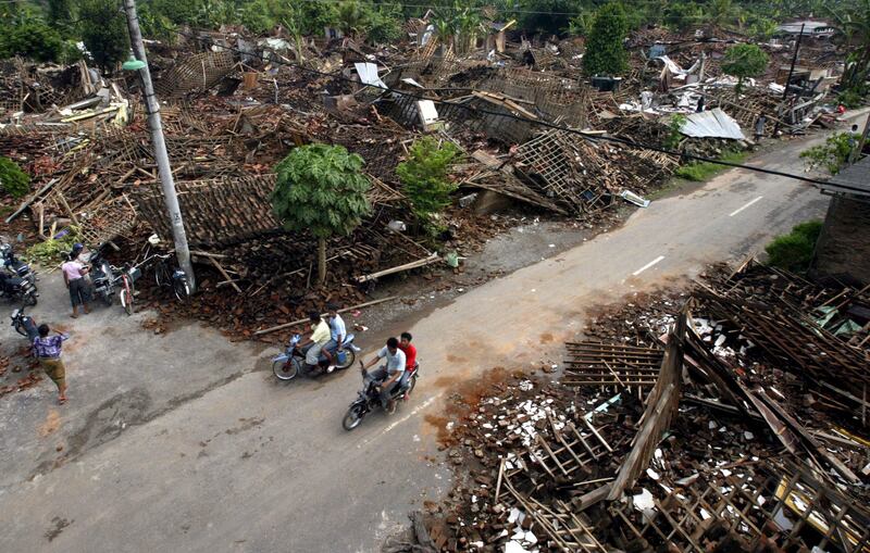 A devastated area in Bawuran village in Bantul, Yogyakarta, after a 6.4 magnitude earthquake struck in May 2006, killing more than 5,700