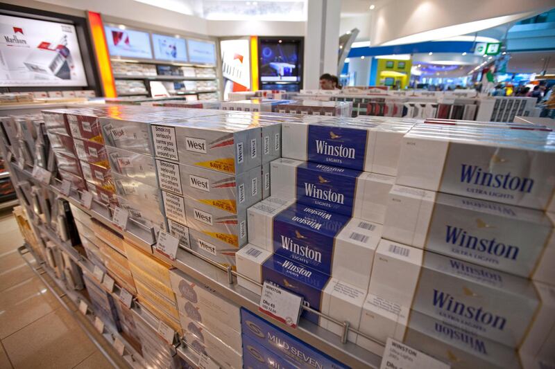 Dubai, December 5, 2010 - Cigarettes for sale at one of the Duty Free stores in Dubai's Airport Terminal 3, December 5, 2010. (Jeff Topping/The National)