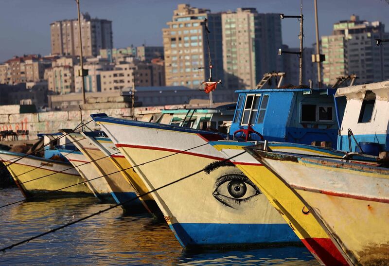 Palestinian boats remain moored at Gaza City's main fishing port. AFP