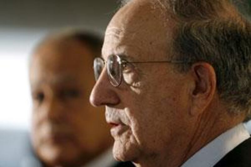 The US Middle East envoy George Mitchell, right, speaks during a news conference following his talks with the Egyptian foreign minister.