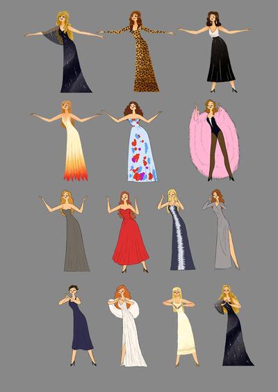 All 14 of Dalida's most iconic looks, as shown in the Google Doodle. Google